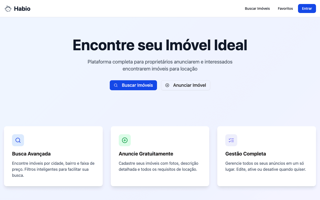 Tela inicial da plataforma Habio Casa